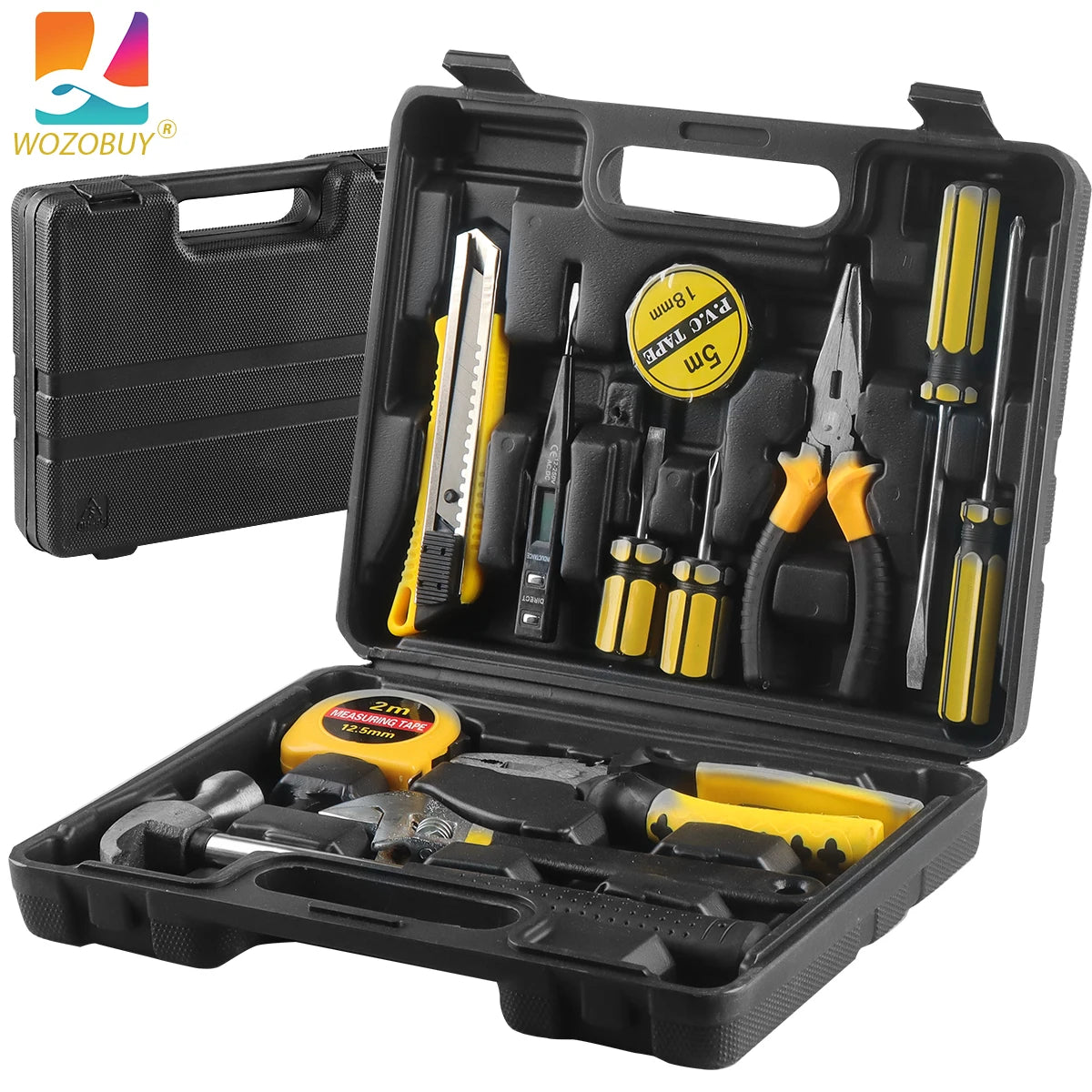 8/9/12/13Piece Tools Set General House Hold Hand Tool Kit with Plastic Toolbox Storage Case Used to Car Repair and Home Repair