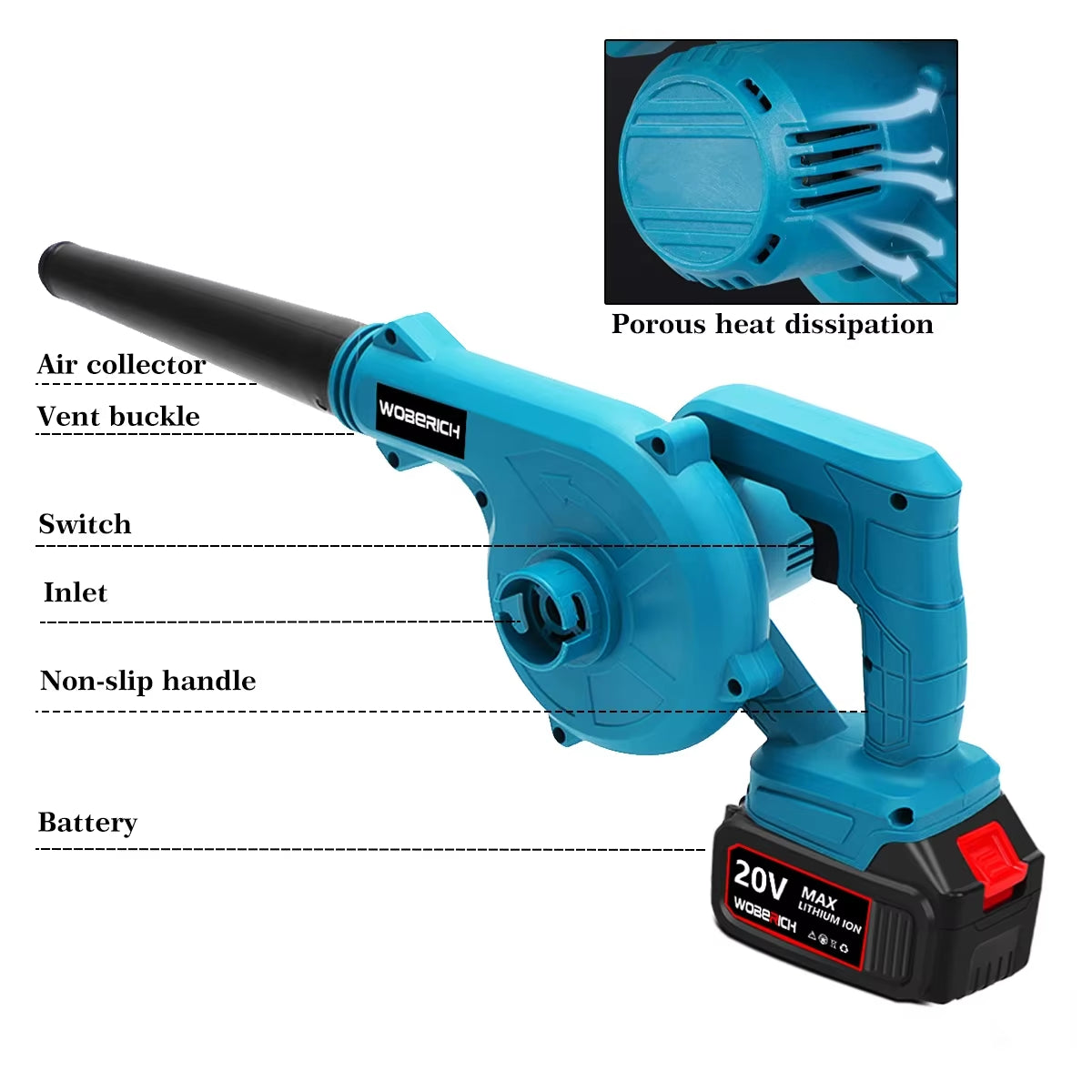 Cordless Electric Air Blower 2 in 1 Blowing&Suction Leaf Blower PC Dust Collector Vacuum Cleanner for Makita Battery