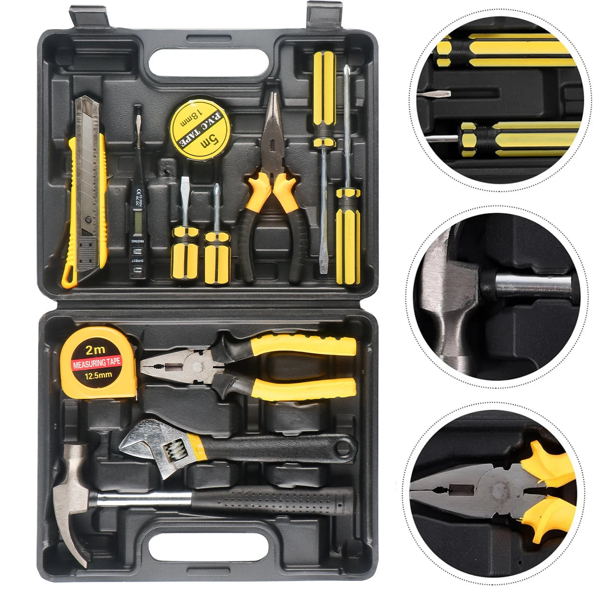 8/9/12/13Piece Tools Set General House Hold Hand Tool Kit with Plastic Toolbox Storage Case Used to Car Repair and Home Repair